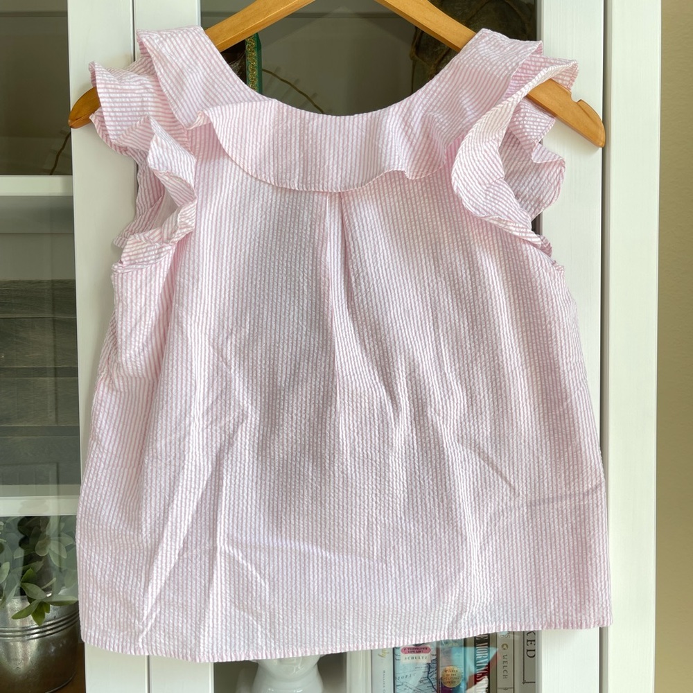 Pink seersucker and Ruffle J Crew Crewcuts Top
